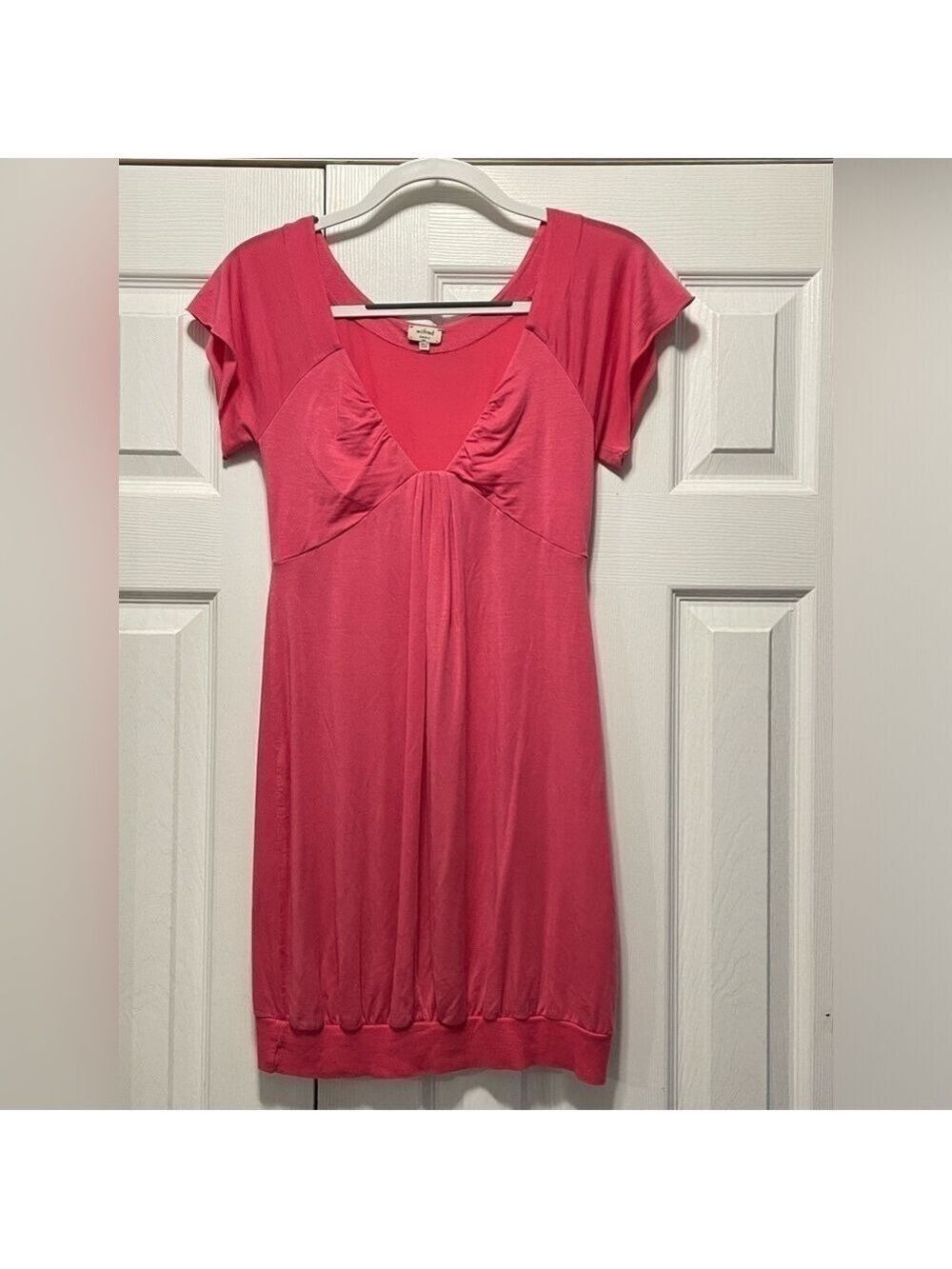 Aritzia Wilfred Dress banded bubble bottom cap sleeves pink coral tunic Small